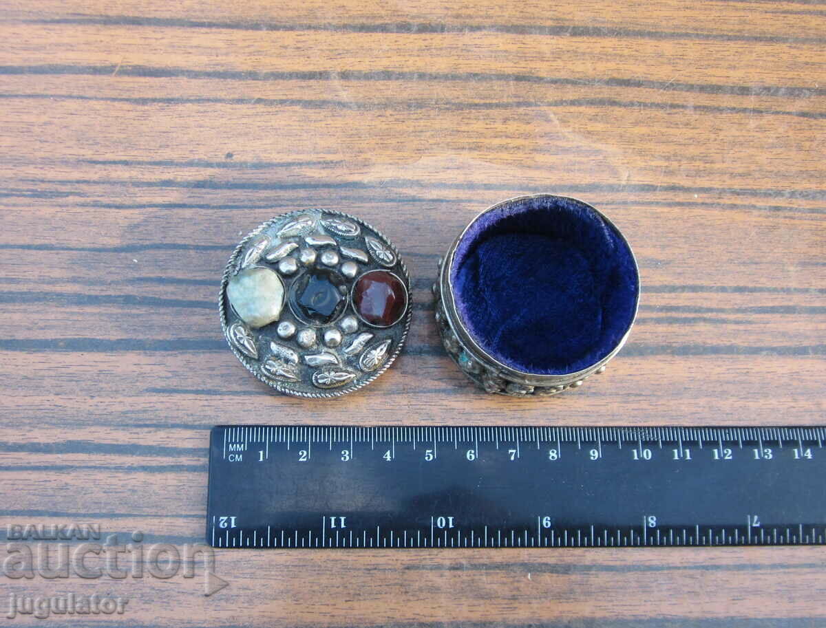 old box small silver plated jewelry box with agates - 6 old box small silver plated jewelry box with agates - 6