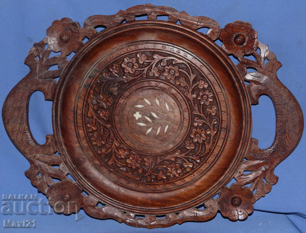 Decorative hand-carved wooden tray with price 90.00 BGN | € 46.02