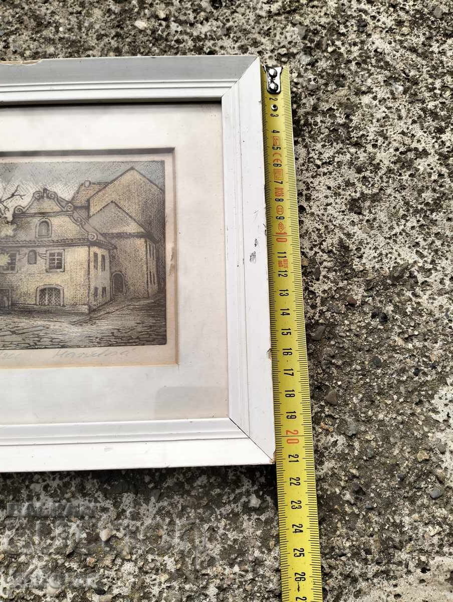 Licitație Grafică veche colorată semnată