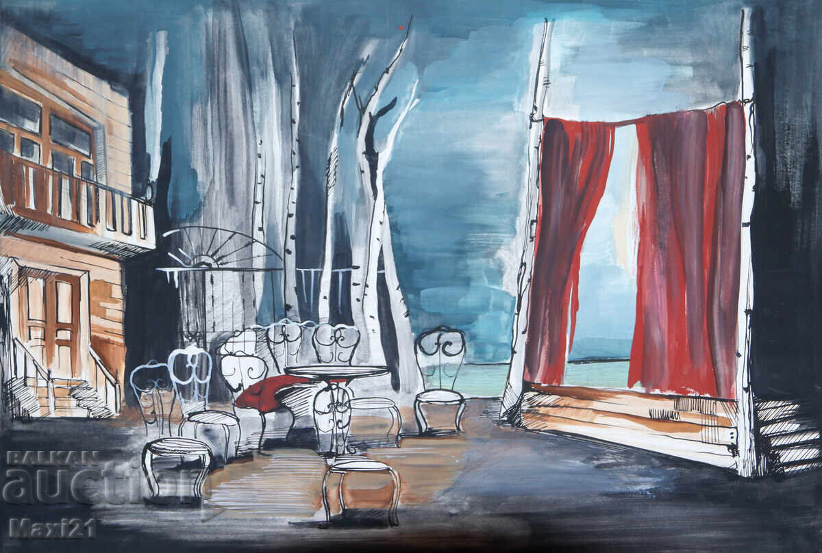 Gouache painting, scenography, interior with price 150.00 BGN | € 76.69