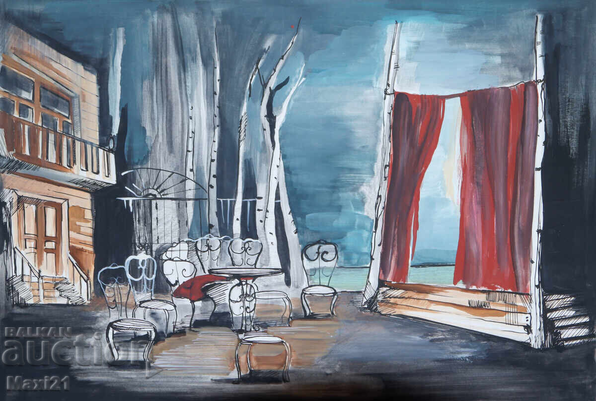 Auction  Gouache painting, scenography, interior