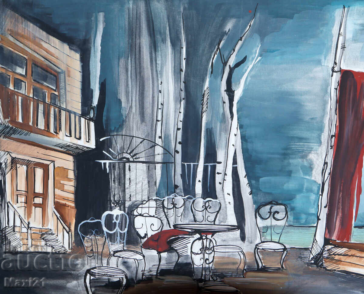 Delivery of Gouache painting, scenography, interior