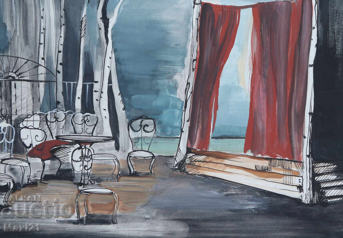 Gouache painting, scenography, interior - 5
