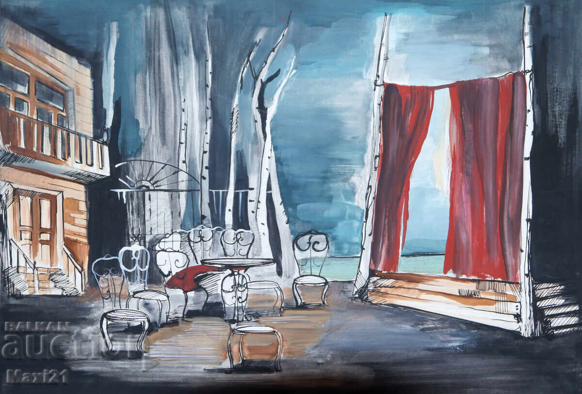 Gouache painting, scenography, interior