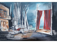Gouache painting, scenography, interior