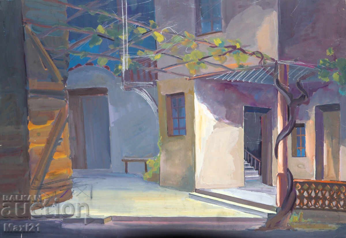 Gouache painting, scenography, interior