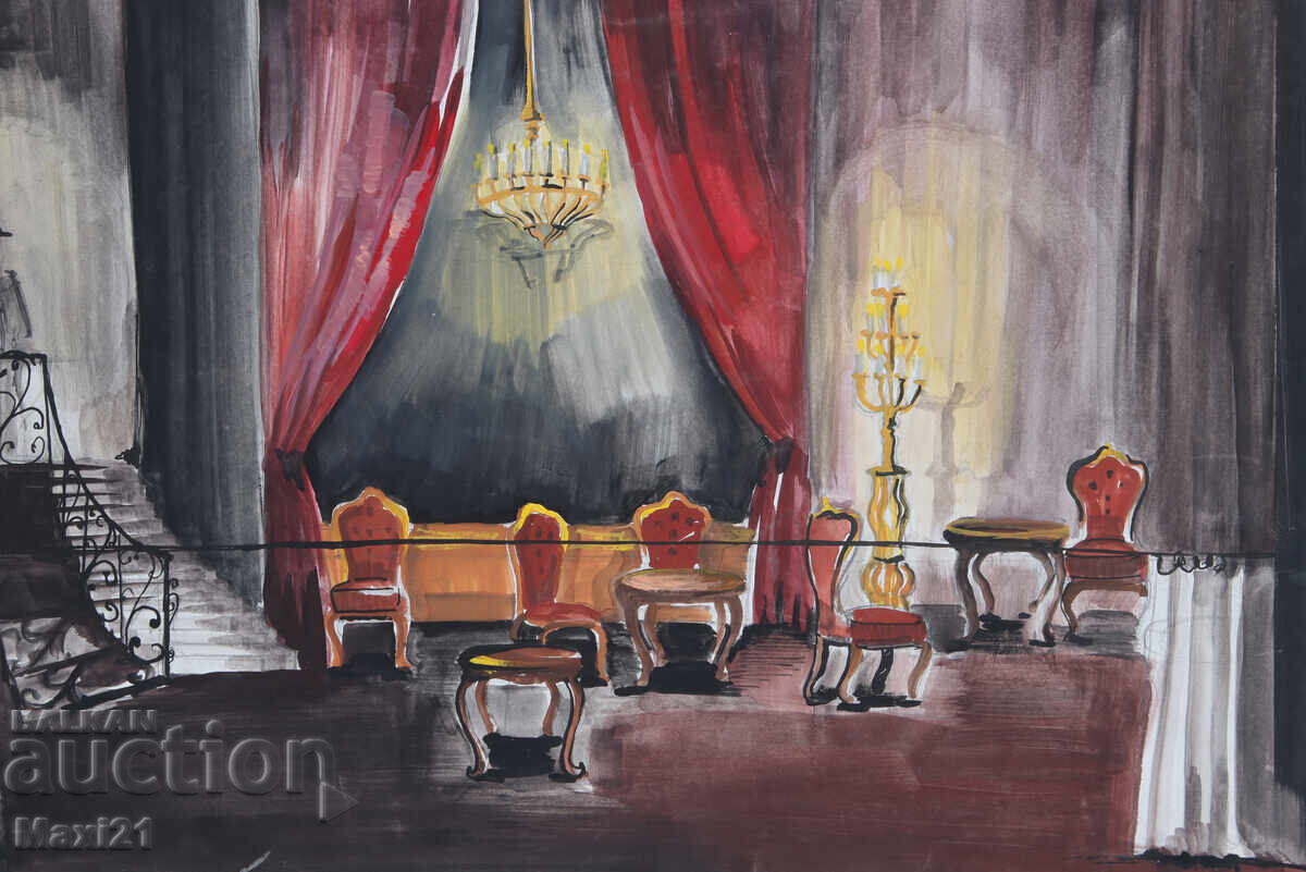 Livrarea Tablou guașă interior de scenă Livrarea Tablou guașă interior de scenă