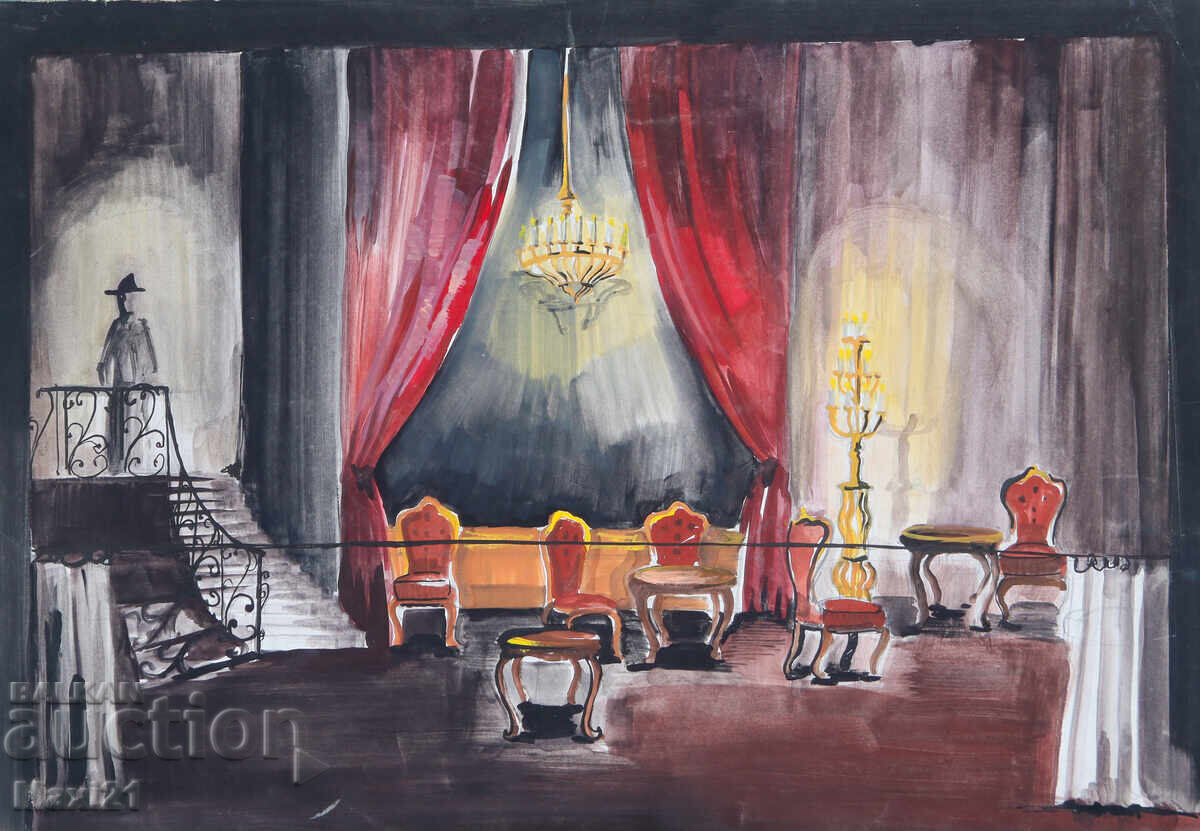 Tablou guașă interior de scenă Tablou guașă interior de scenă