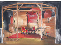 Gouache painting, scenography, interior