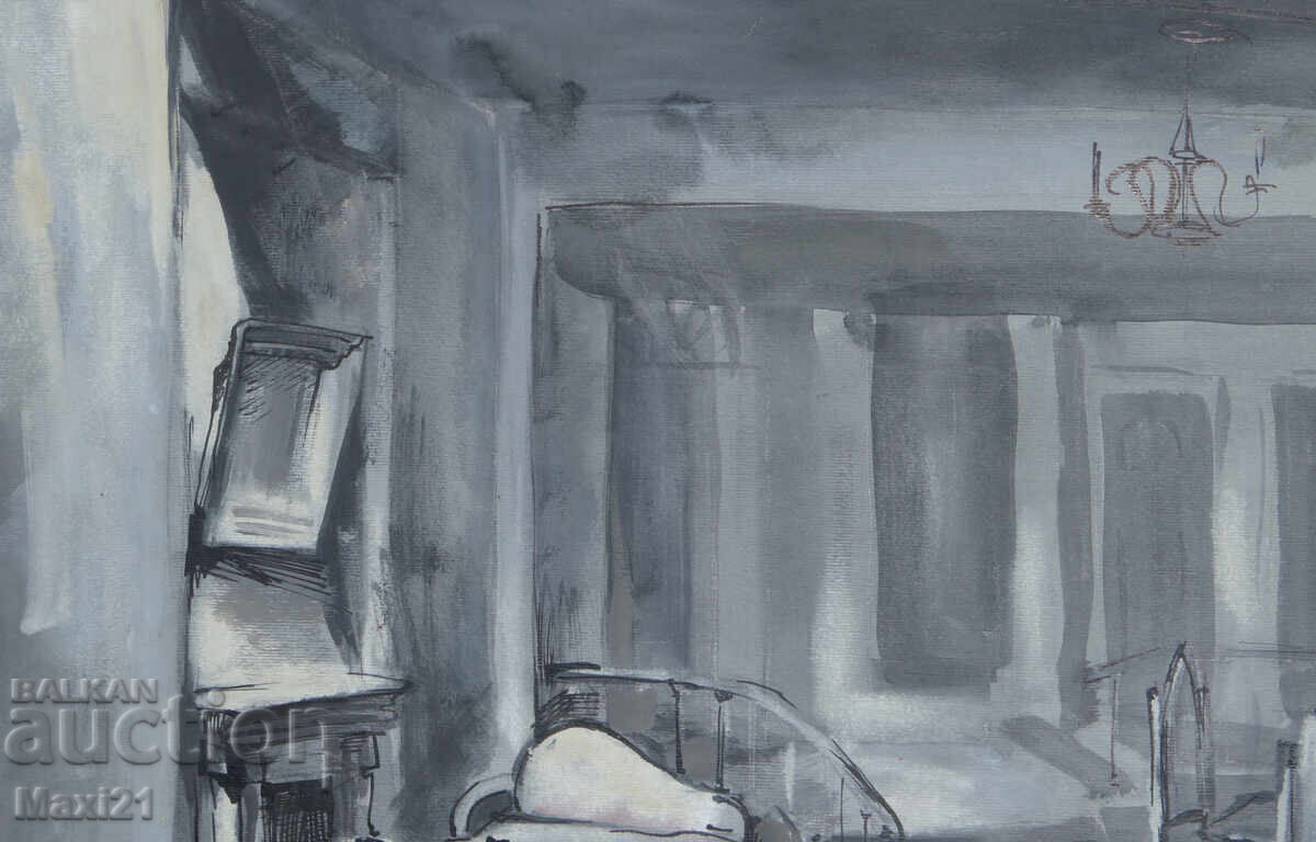 Gouache painting, scenography, interior with price 150.00 BGN | € 76.69