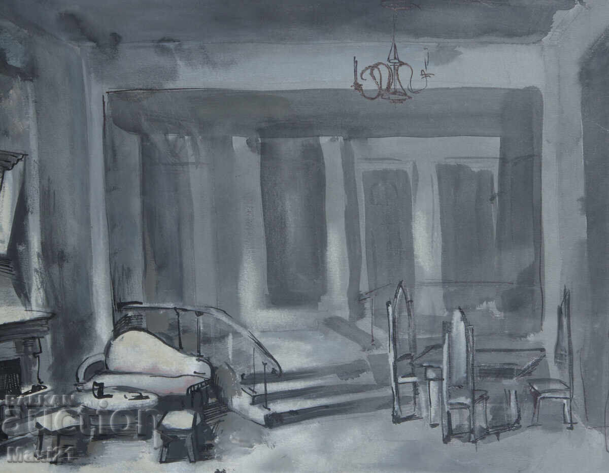 Auction  Gouache painting, scenography, interior
