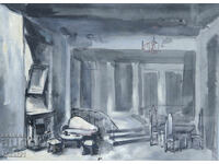Gouache painting, scenography, interior