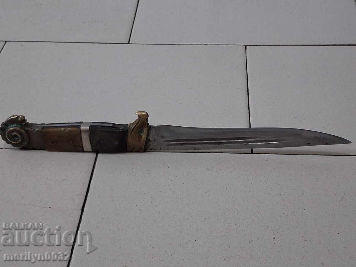 Old hunting knife with a leather sheath and a buffalo horn handle - 5