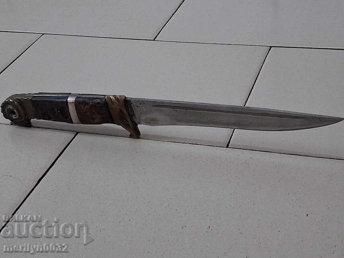 Old hunting knife with a leather sheath and a buffalo horn handle - 6