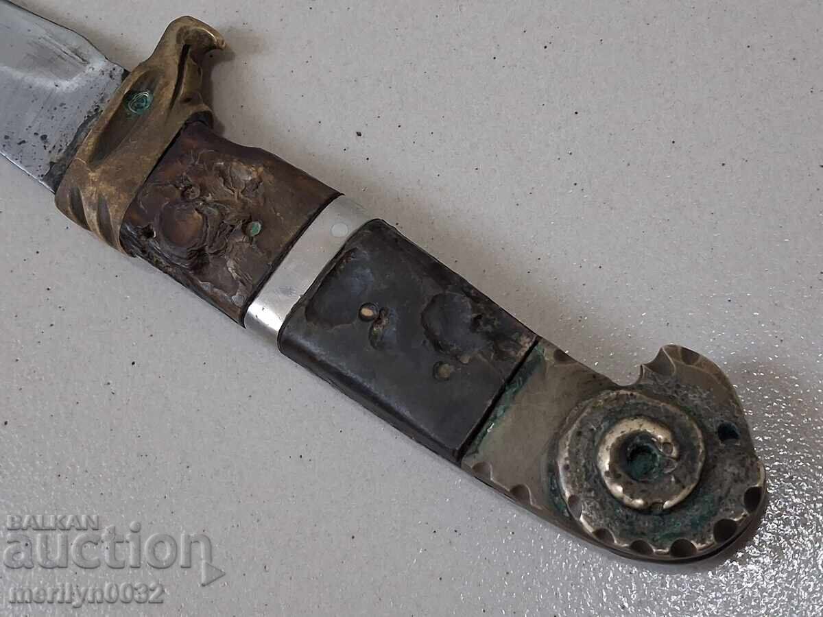 Old hunting knife with a leather sheath and a buffalo horn handle - 7