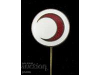 INSIGNĂ TURCEASCĂ VECHE - EMAIL - SEMILUNA ROȘIE TURCĂ