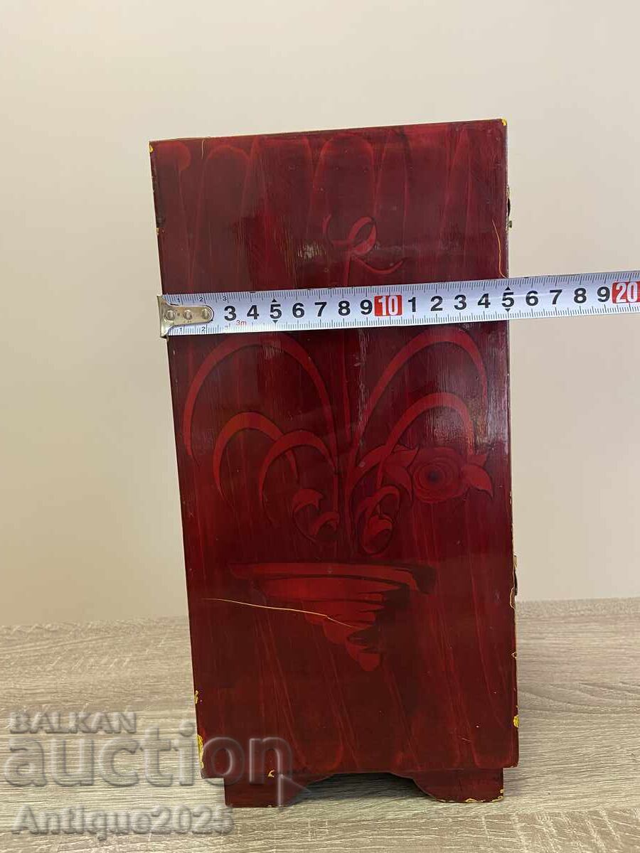 Винтидж китайска кутия за бижута от червено лакирано дърво - 5