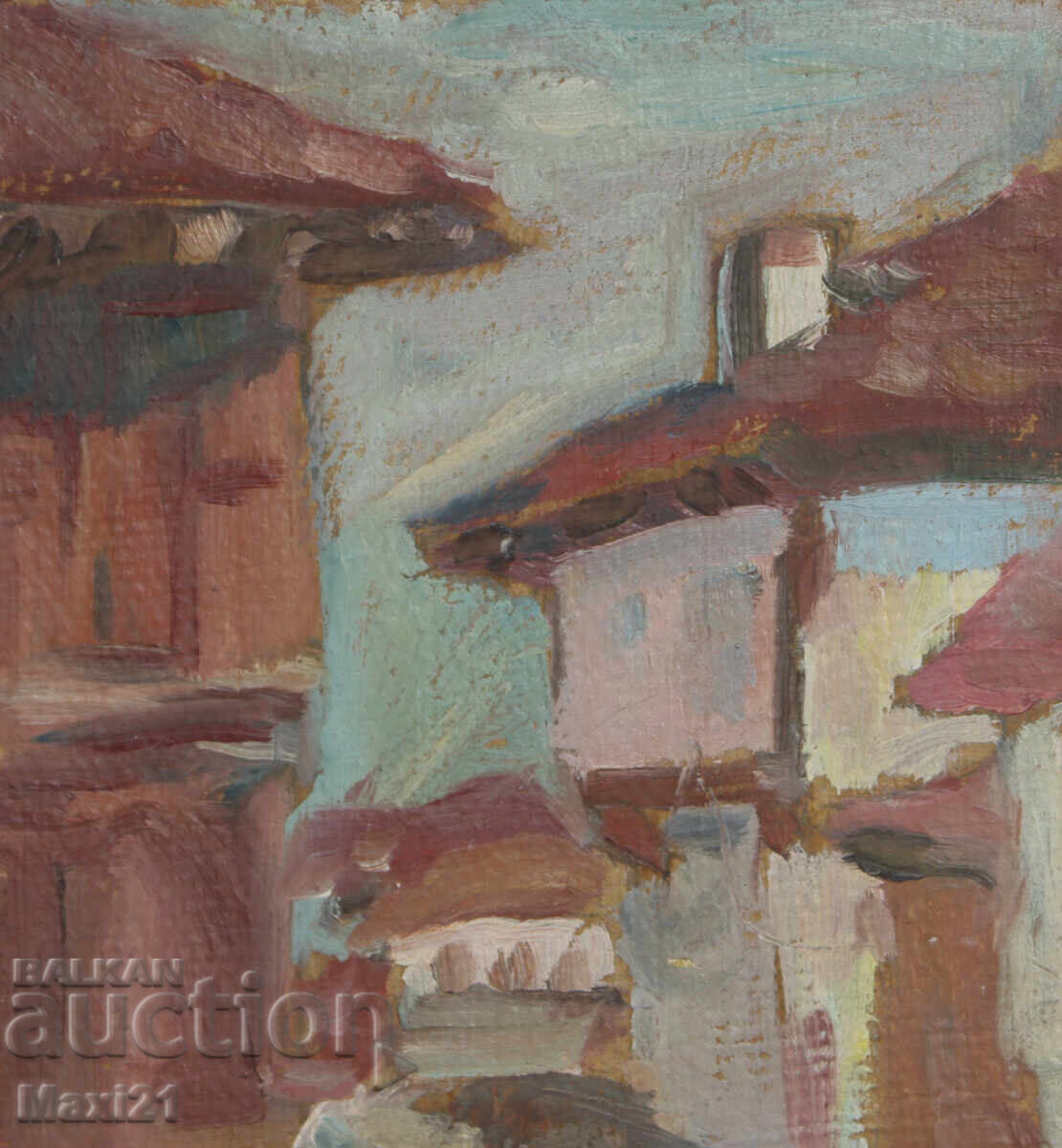 Delivery of Landscape from the village, old painting, oil paints