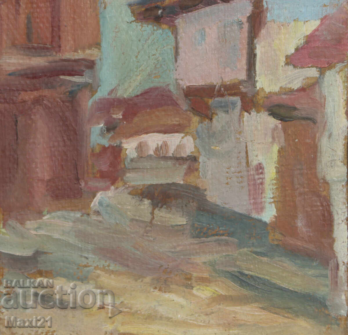 Landscape from the village, old painting, oil paints - 5