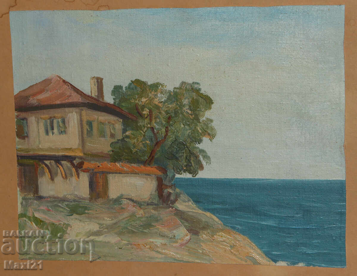 House by the sea, old oil painting with price 240.00 BGN | € 122.71