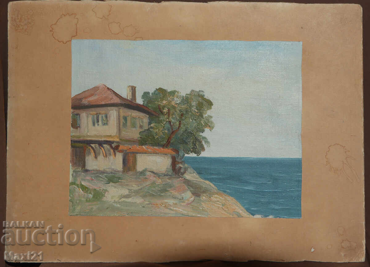 Delivery of House by the sea, old oil painting