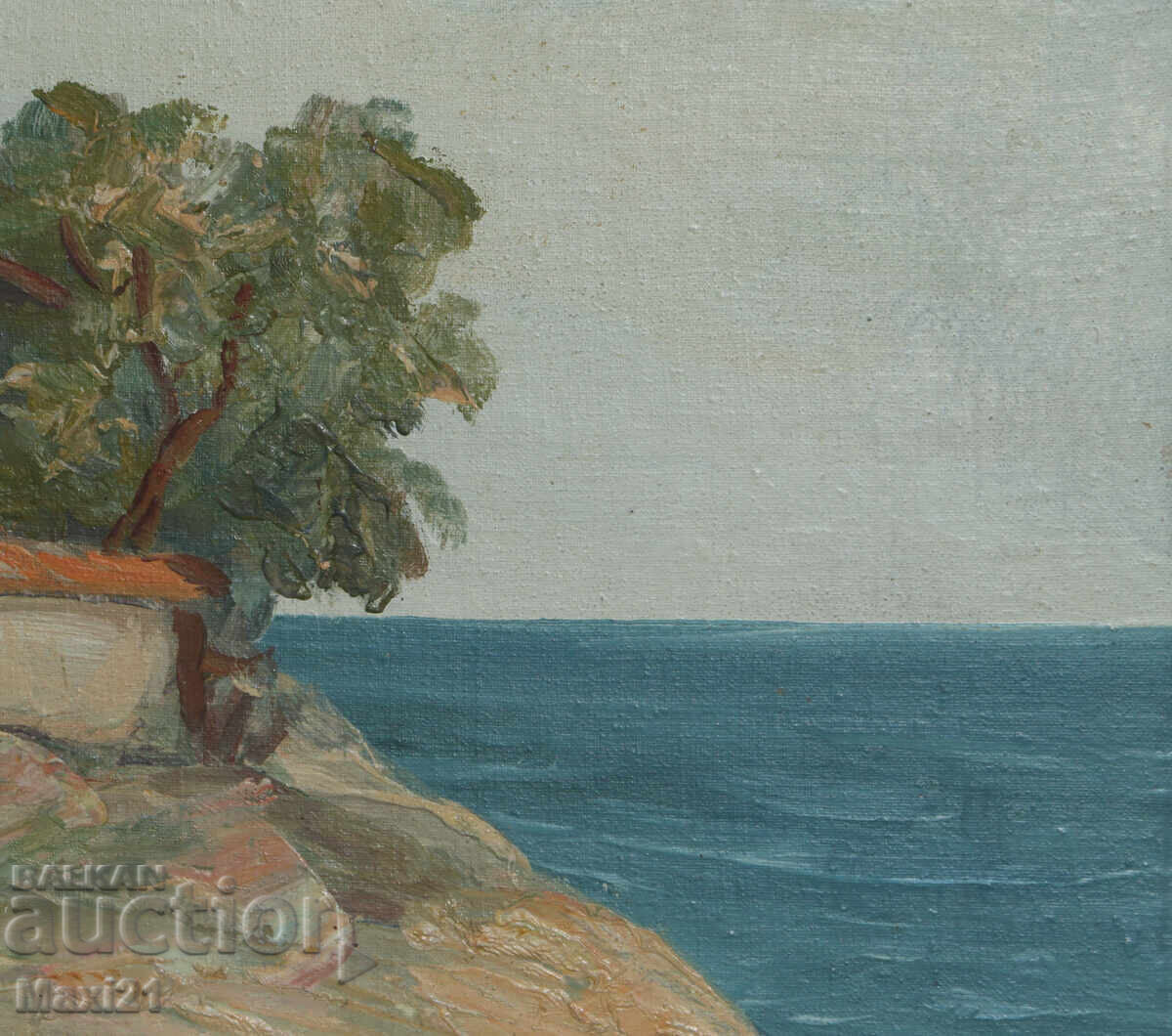 House by the sea, old oil painting - 6