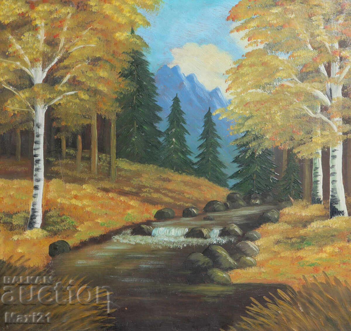 Auction  Autumn landscape old painting oil paints