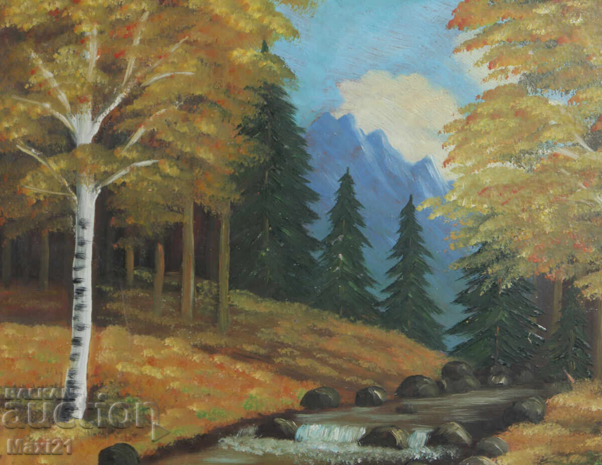 Autumn landscape old painting oil paints - 5