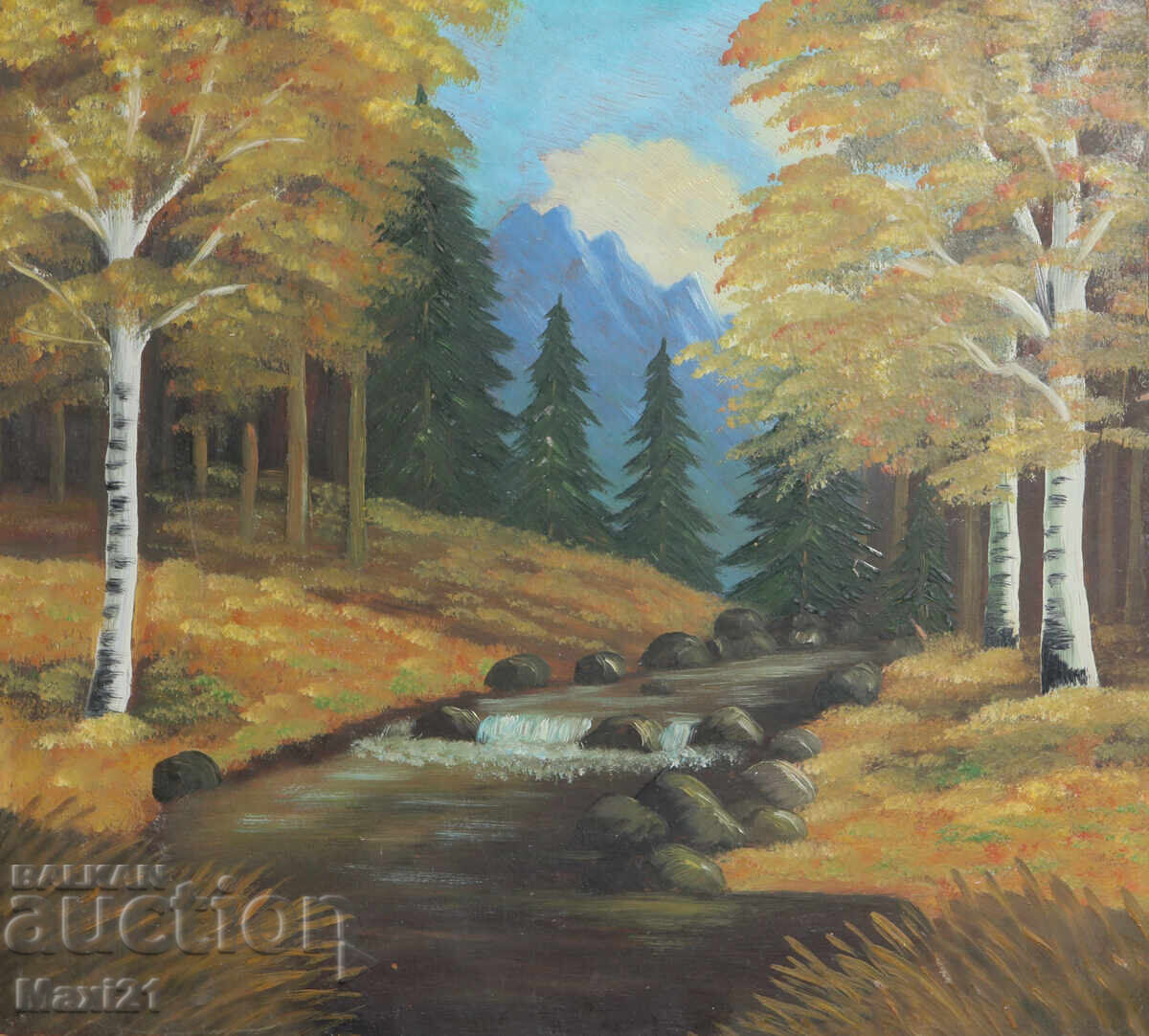 Autumn landscape old painting oil paints