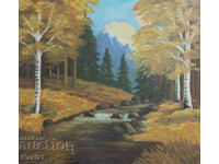 Peisaj de toamnă, pictură veche, ulei
