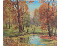 Peisaj de toamnă, tablou vechi, ulei