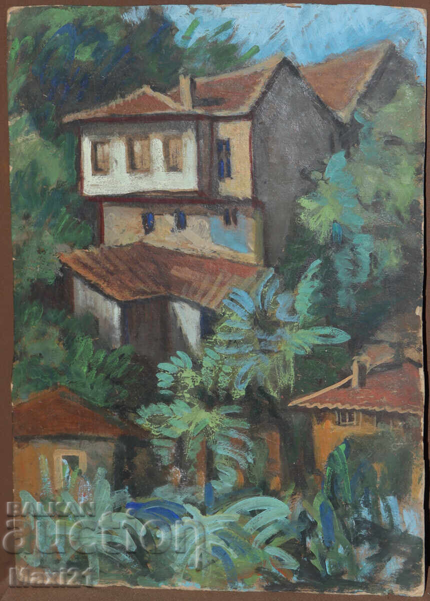 Δημοπρασία Τοπίο σπίτια παλιά ζωγραφική ελαιογραφία Δημοπρασία Τοπίο σπίτια παλιά ζωγραφική ελαιογραφία