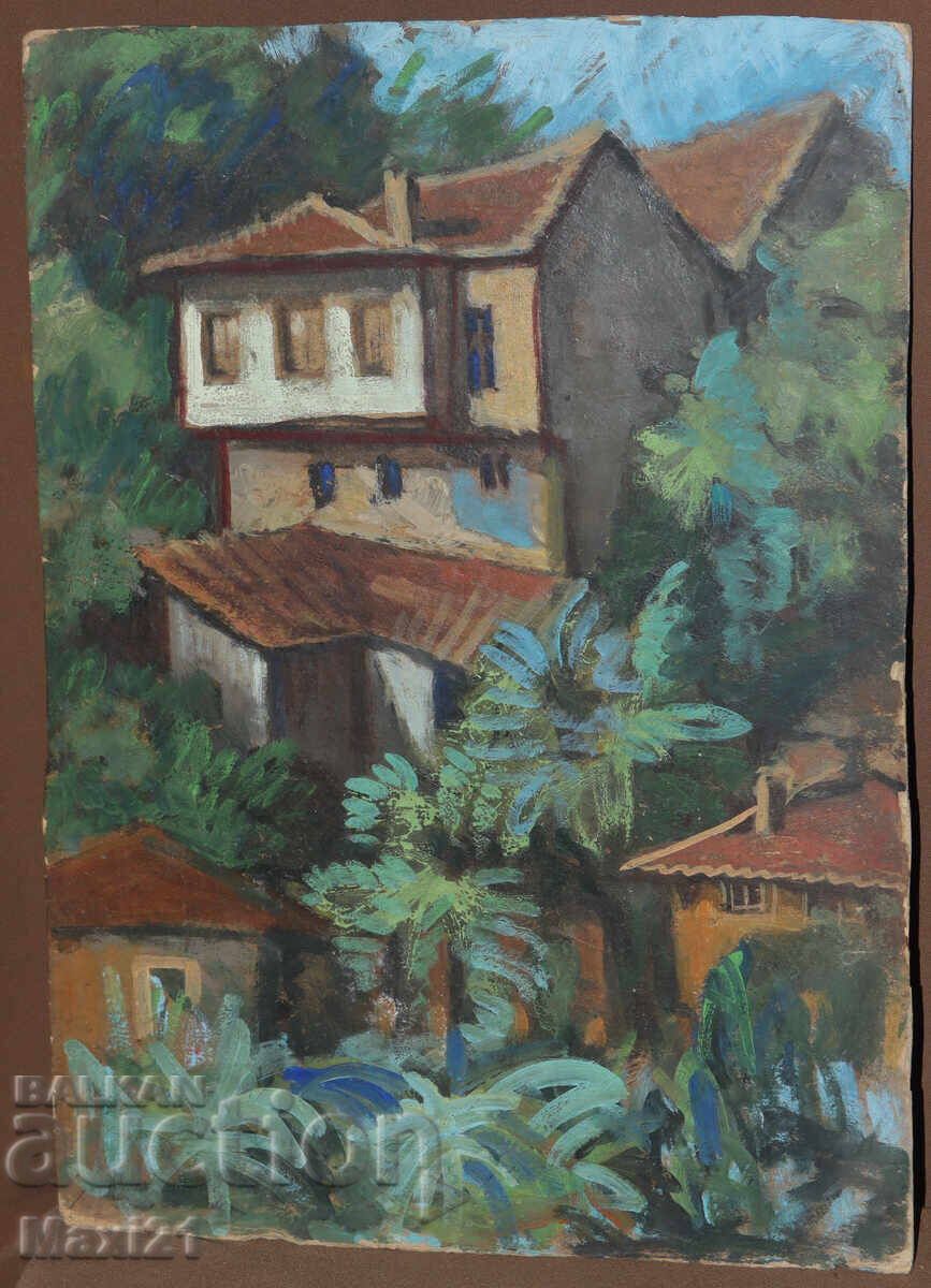 Παράδοση Τοπίο σπίτια παλιά ζωγραφική ελαιογραφία Παράδοση Τοπίο σπίτια παλιά ζωγραφική ελαιογραφία