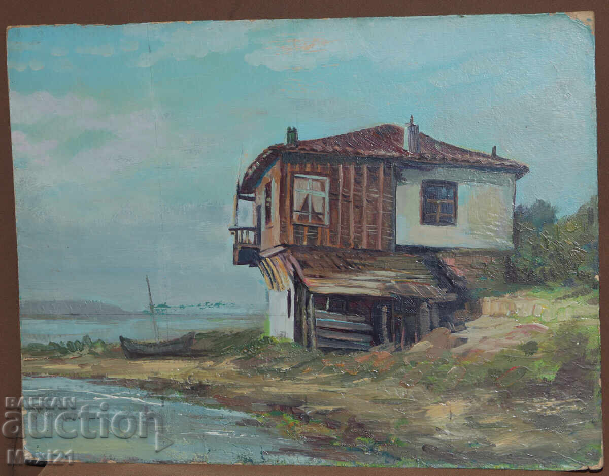 Landscape house on the seashore old painting oil paints with price 260.00 BGN | € 132.94