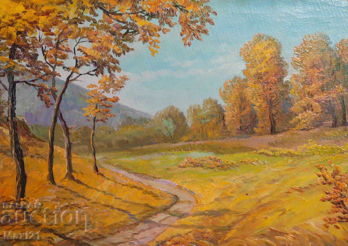 Licitație Peisaj de pădure de toamnă, pictură veche, ulei Licitație Peisaj de pădure de toamnă, pictură veche, ulei
