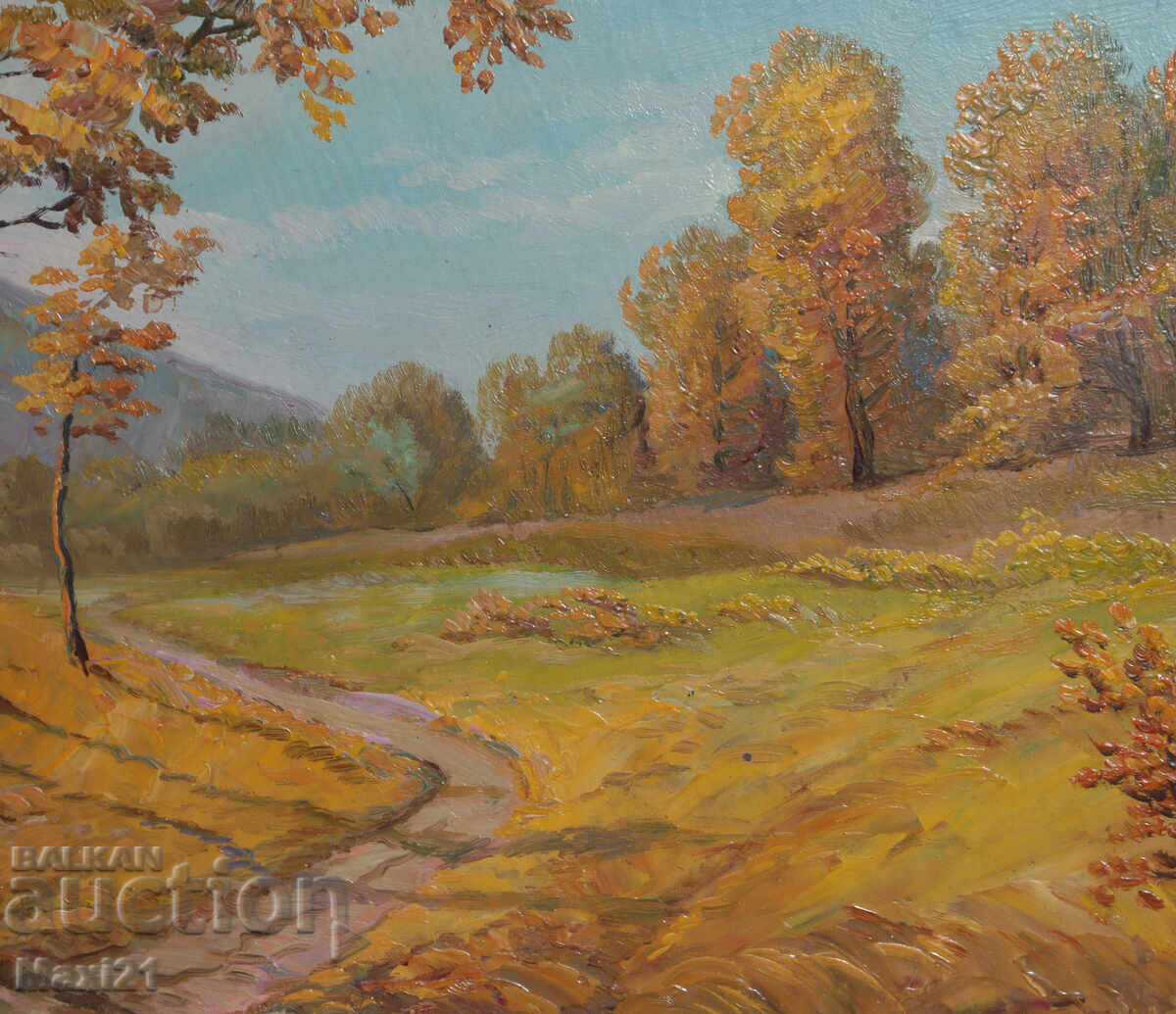 Peisaj de pădure de toamnă, pictură veche, ulei - 5 Peisaj de pădure de toamnă, pictură veche, ulei - 5