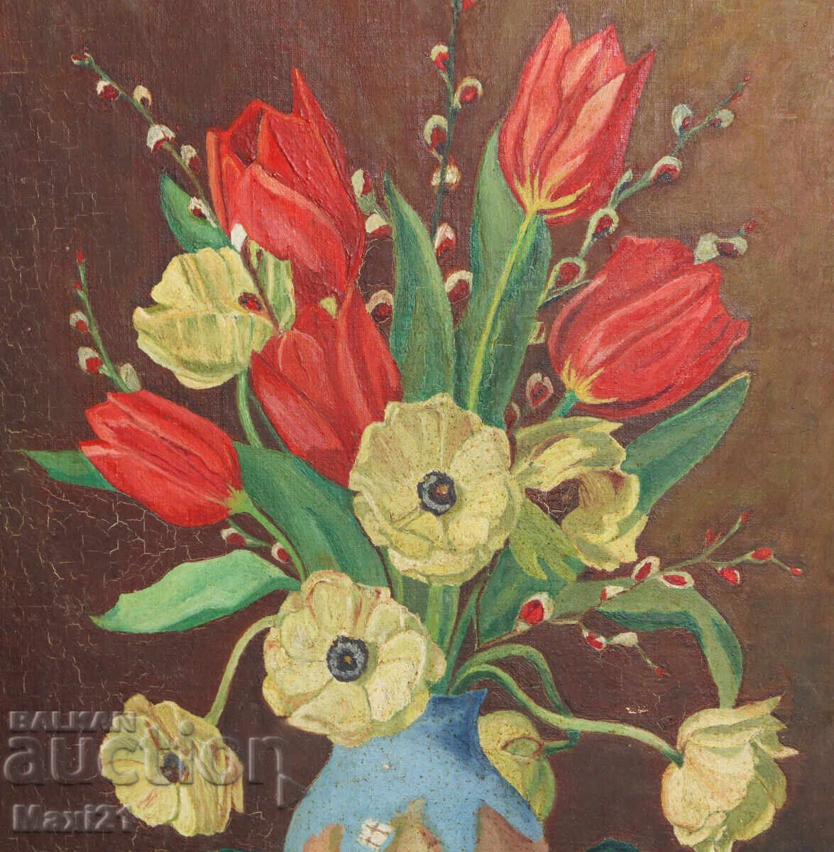 Still life old painting oil paints, signed - 5