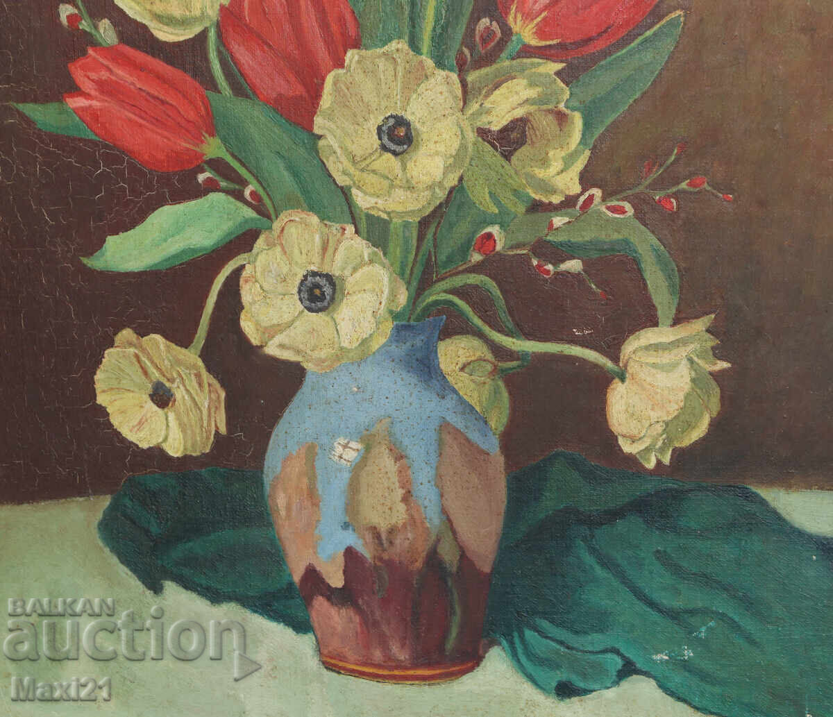 Still life old painting oil paints, signed - 6