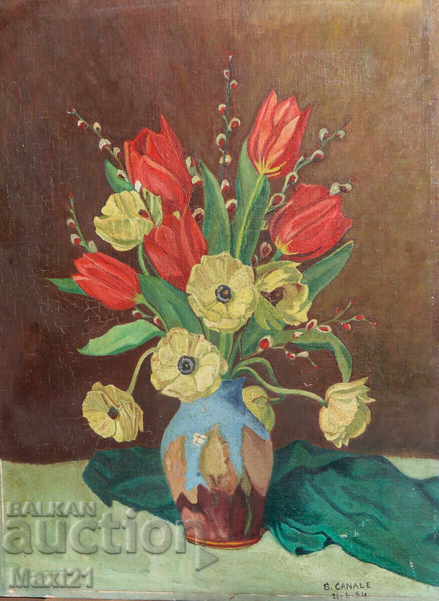 Still life old painting oil paints, signed