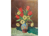 Natură statică, pictură veche în ulei, semnată