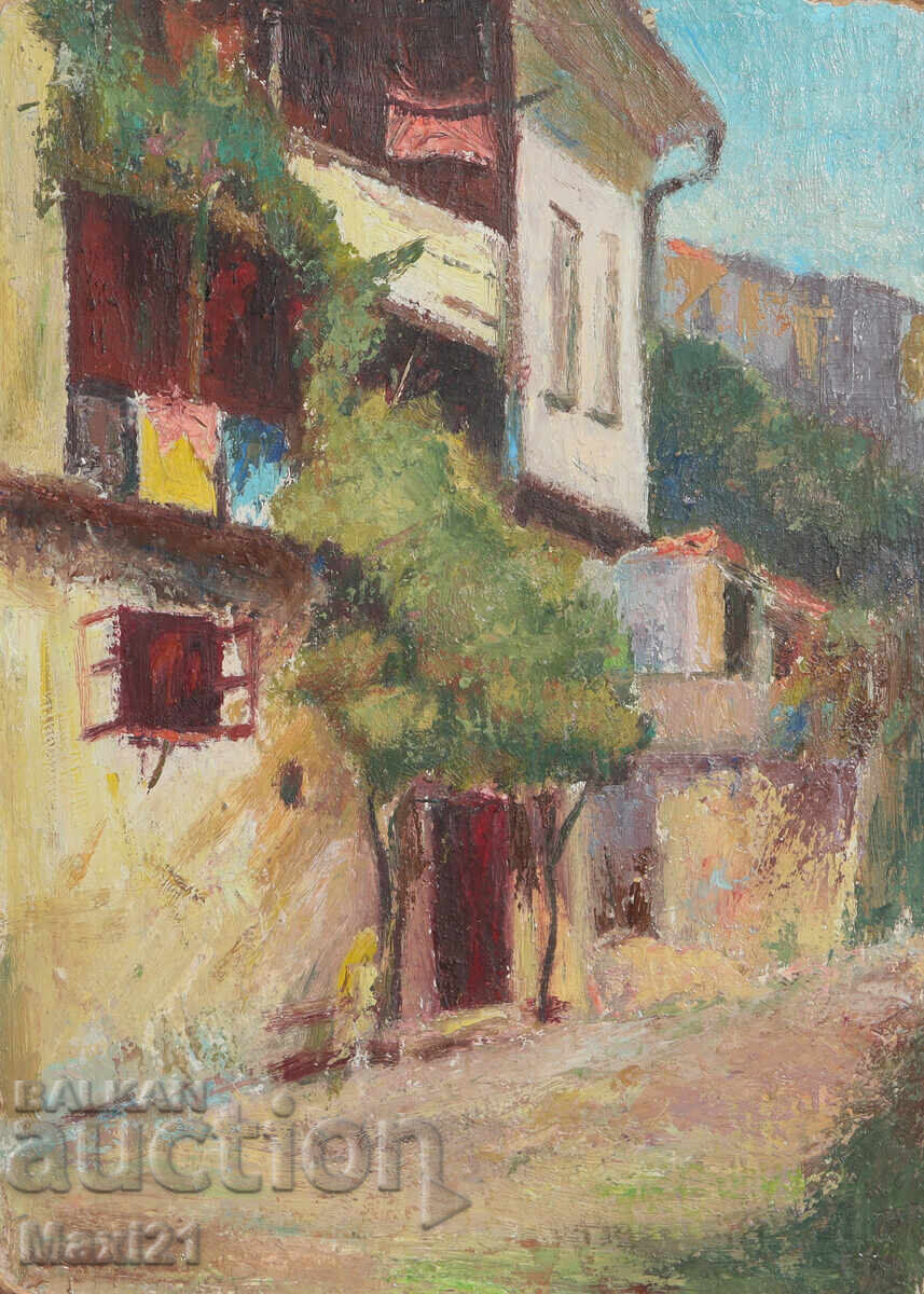 Auction  Landscape village house old painting oil paints
