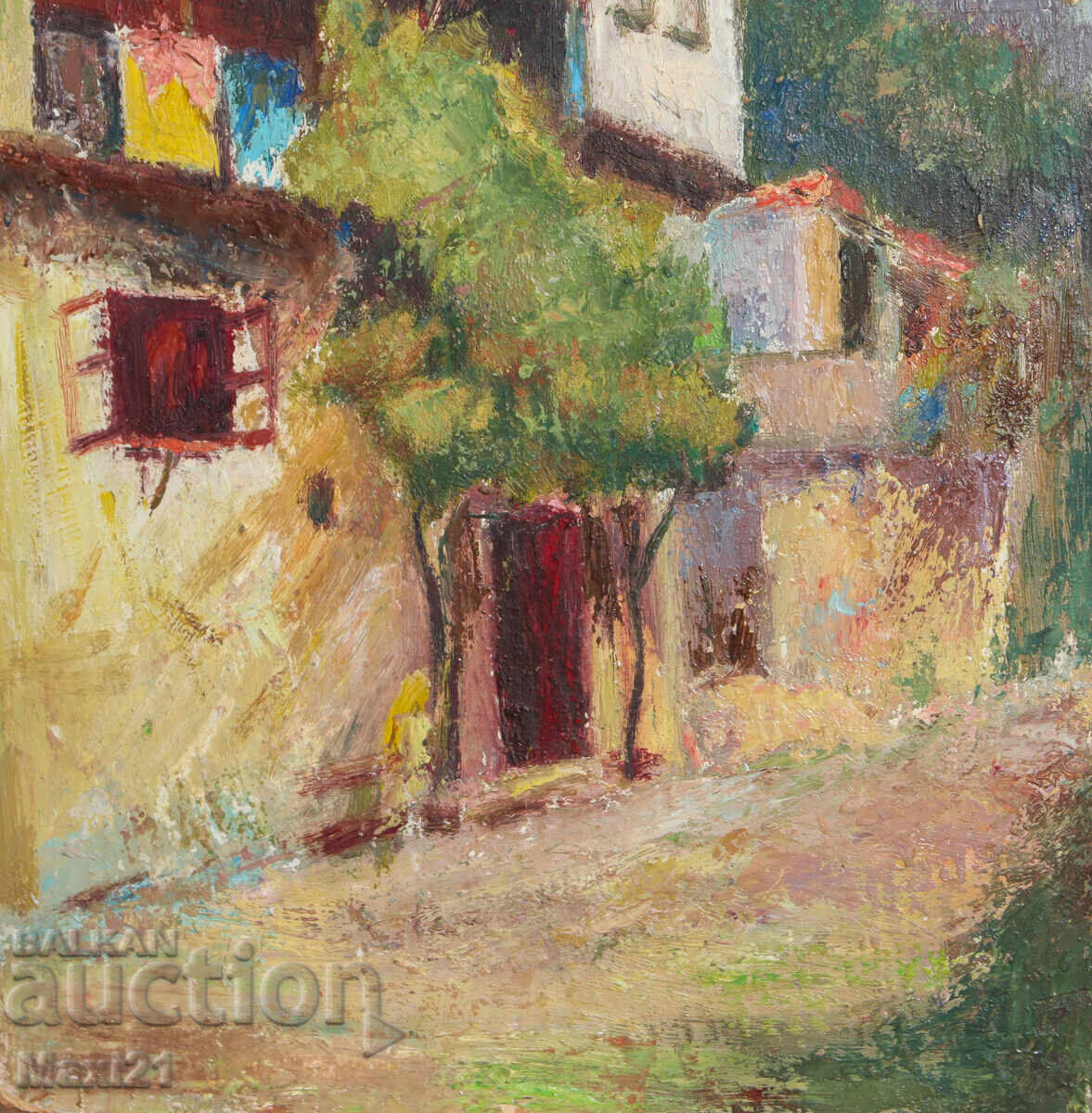 Landscape village house old painting oil paints - 5