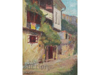 Peisaj casă rurală tablou vechi ulei