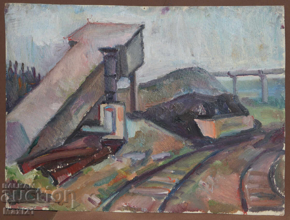 Индустриален пейзаж стара картина маслени бои с цена 250.00 лв. | € 127.82