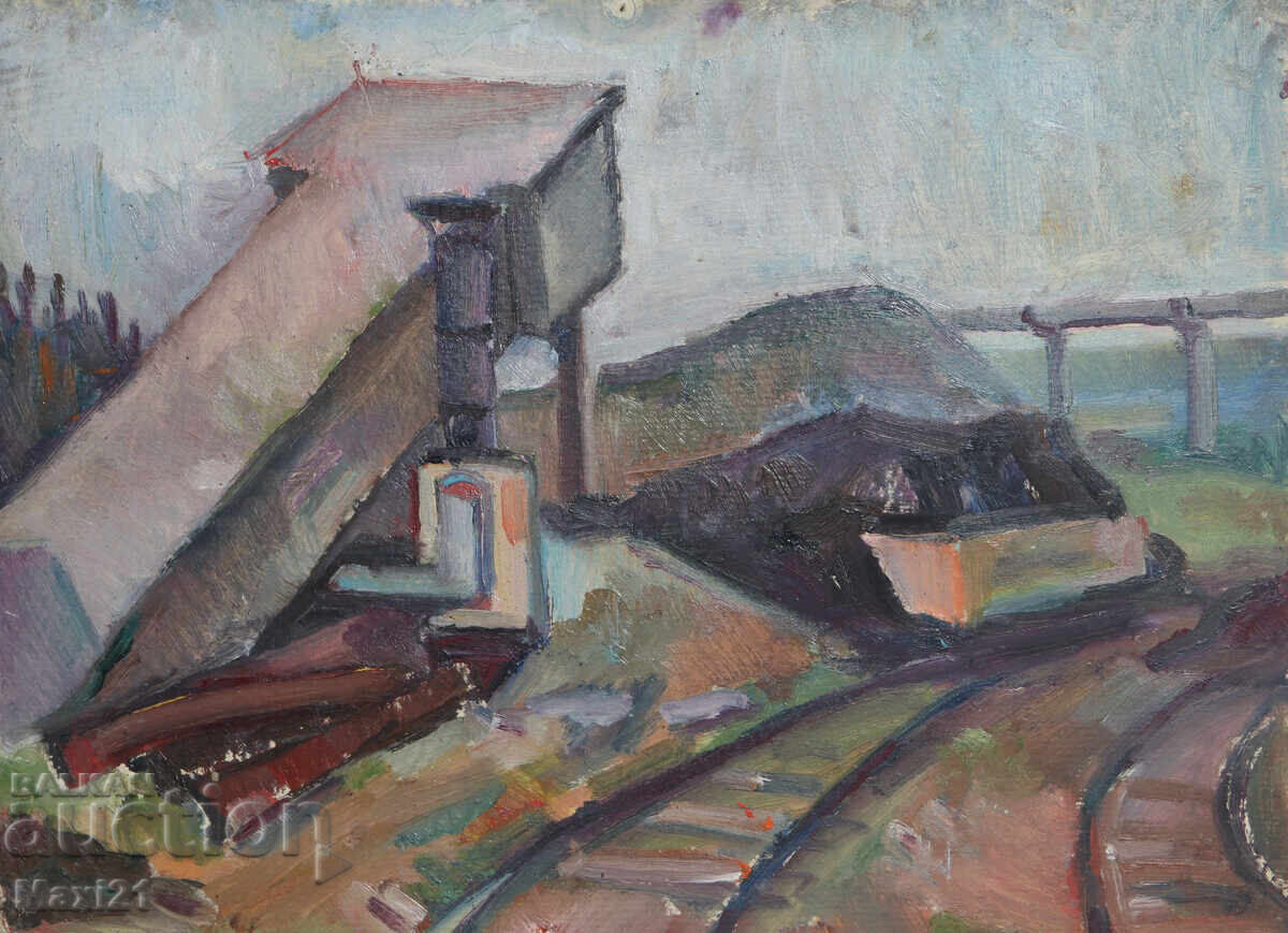 Аукцион Индустриален пейзаж стара картина маслени бои