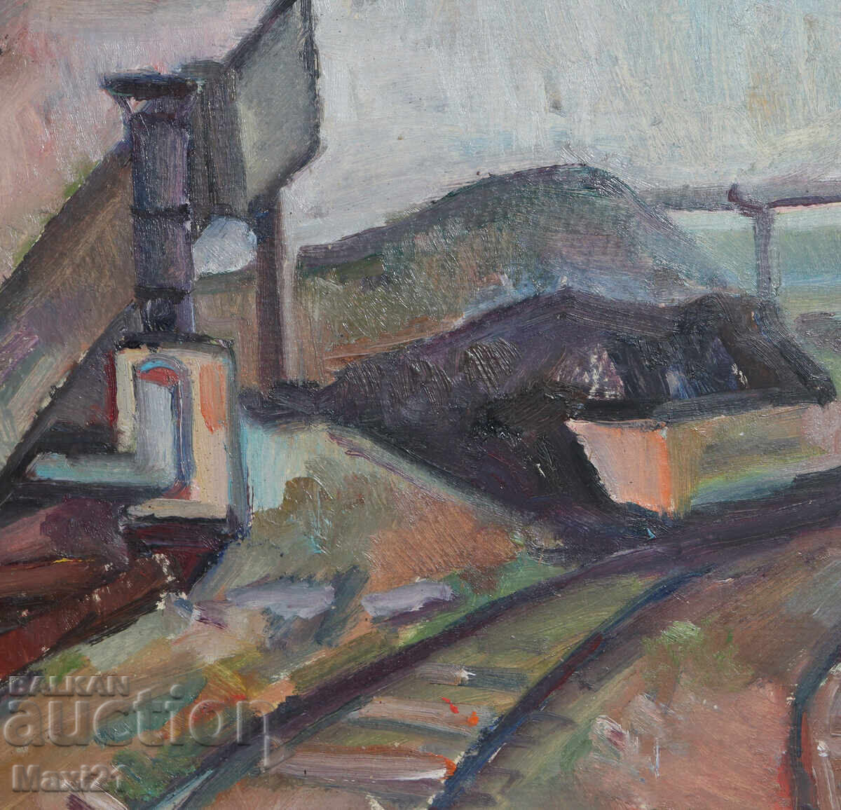 Индустриален пейзаж стара картина маслени бои - 5