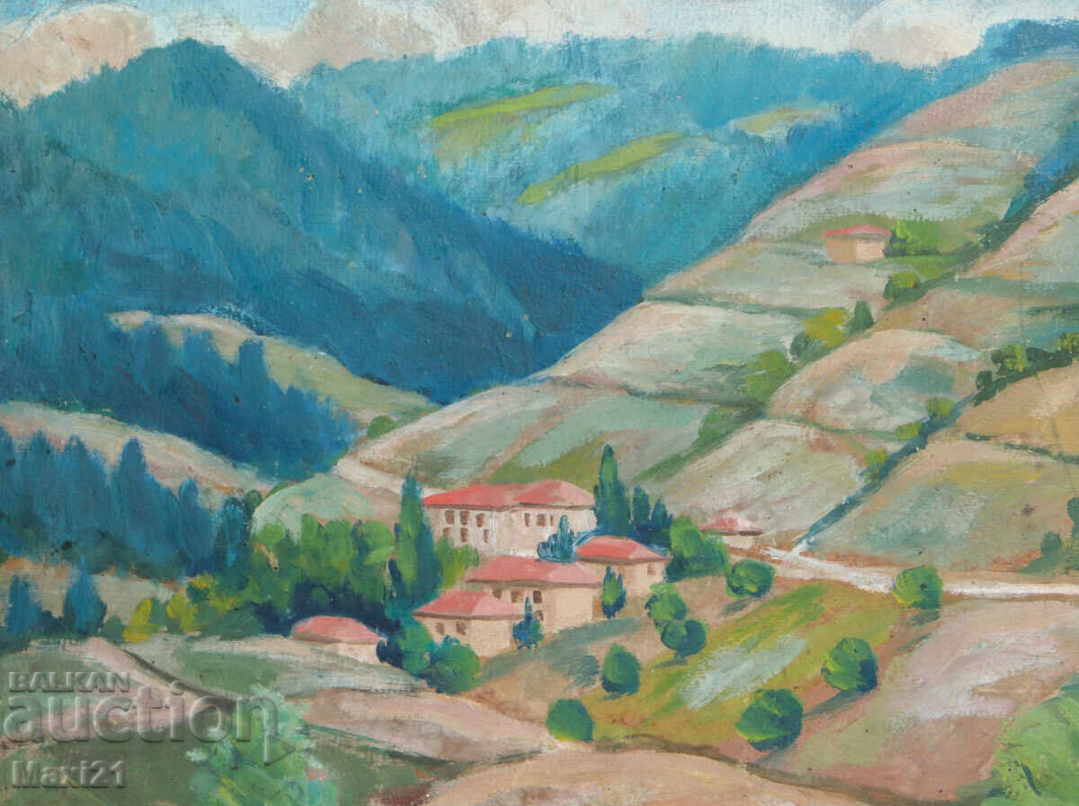 Παράδοση Ορεινό τοπίο παλιά ελαιογραφία