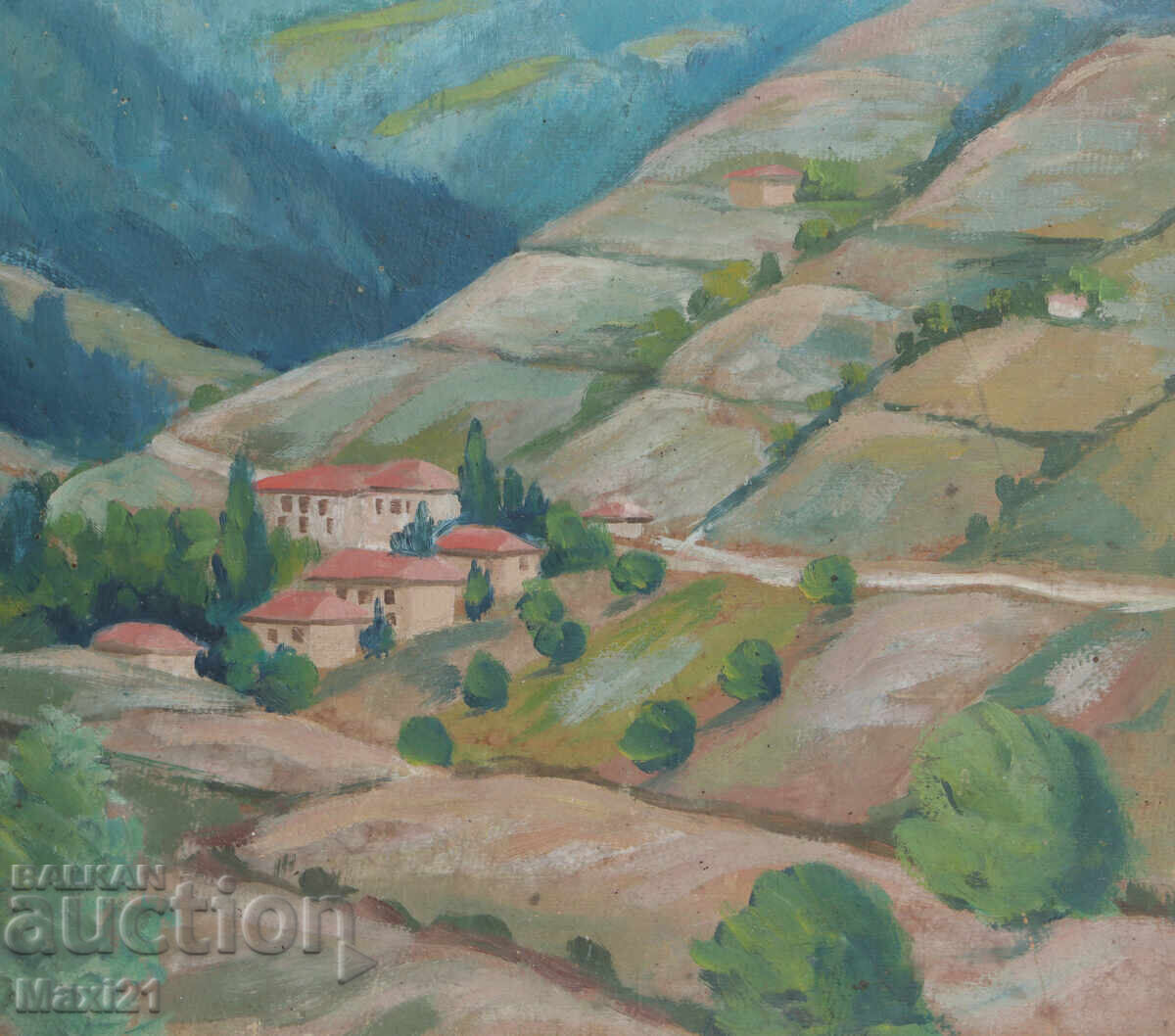 Ορεινό τοπίο παλιά ελαιογραφία - 5