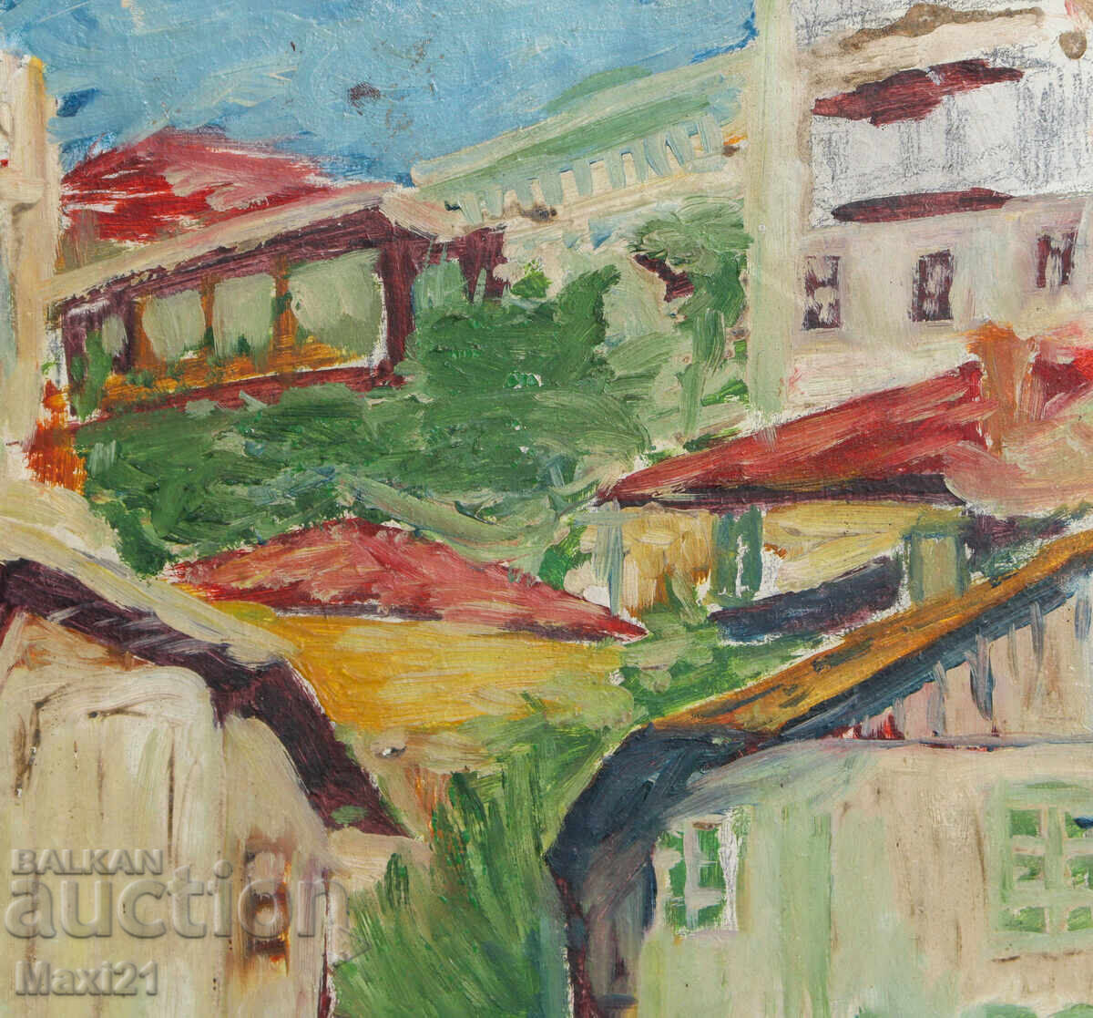 Градски пейзаж стара картина маслени бои - 6