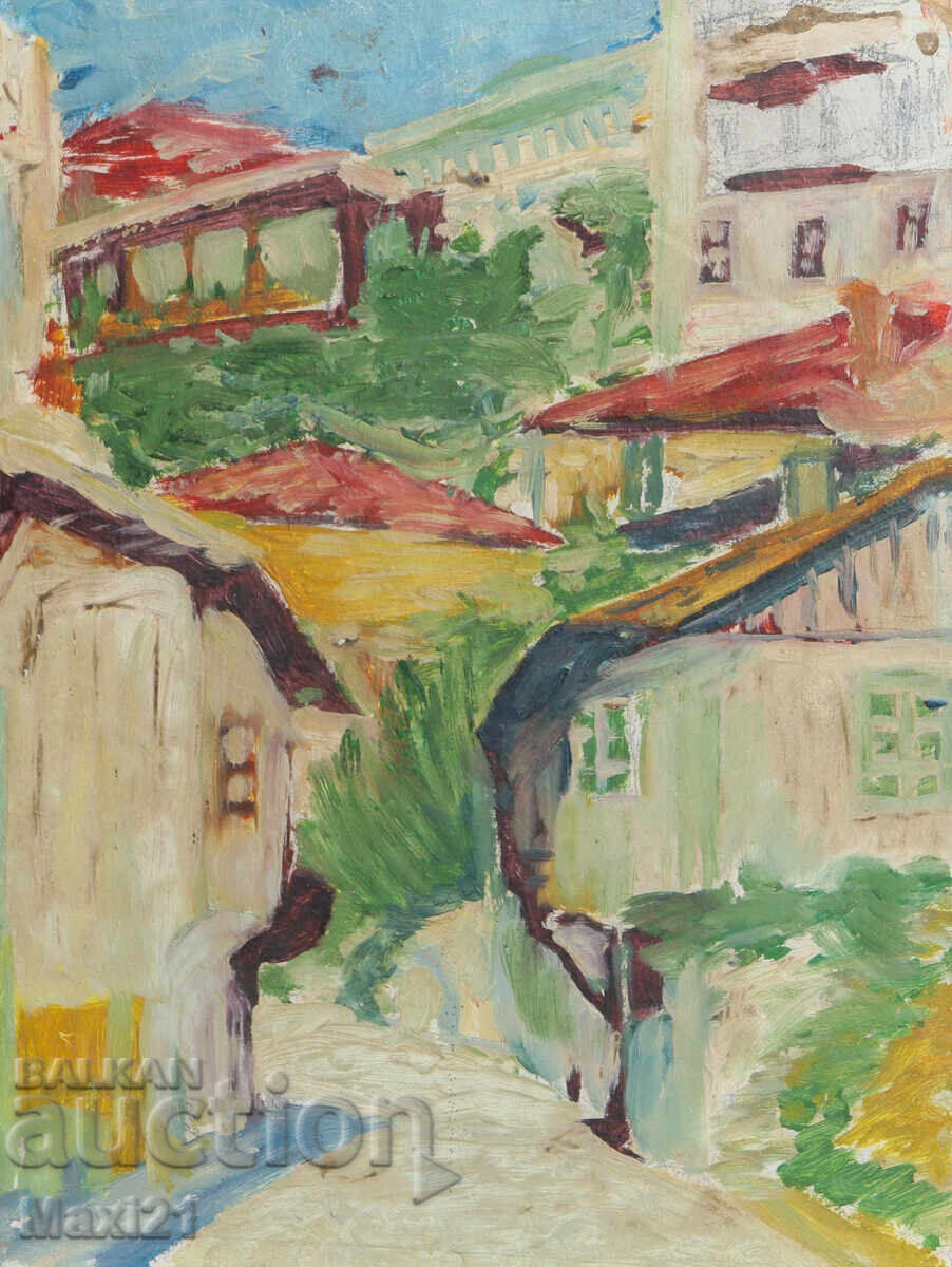 Градски пейзаж стара картина маслени бои